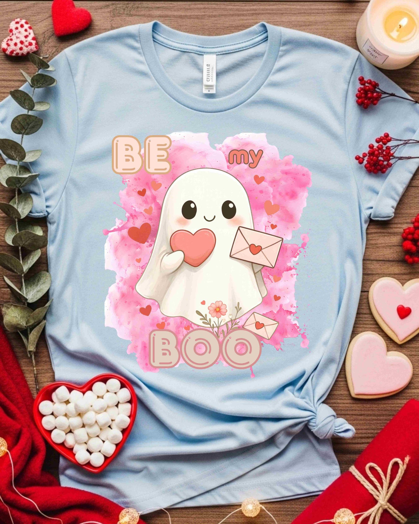 Be My Boo” Tee for Women – Kawaii Ghost Valentine’s Day T‑Shirt, Cute Love Letter Graphic, Sweet V‑Day Gift