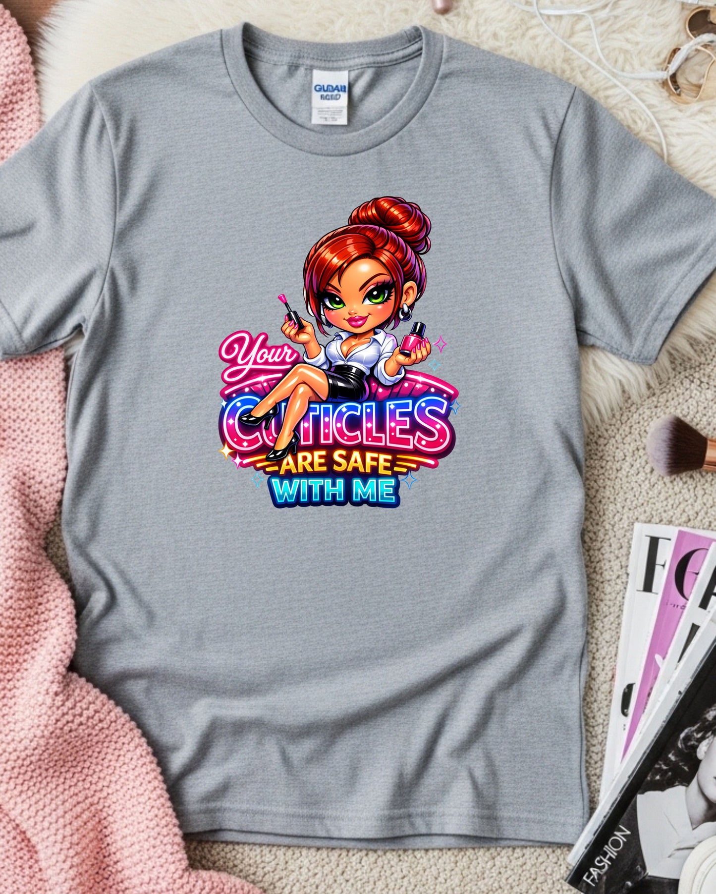 Your Cuticles Are Safe With Me Shirt Funny Nail Tech Tee Cute Manicurist T‑Shirt Salon Nail Artist Graphic Top Beauty Pro Gift