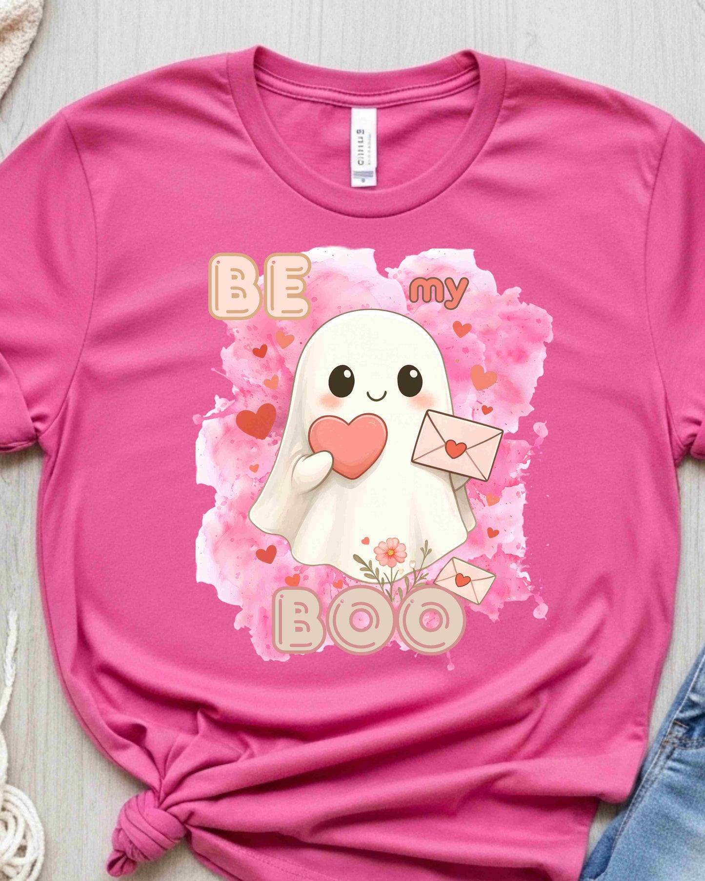 Be My Boo” Tee for Women – Kawaii Ghost Valentine’s Day T‑Shirt, Cute Love Letter Graphic, Sweet V‑Day Gift