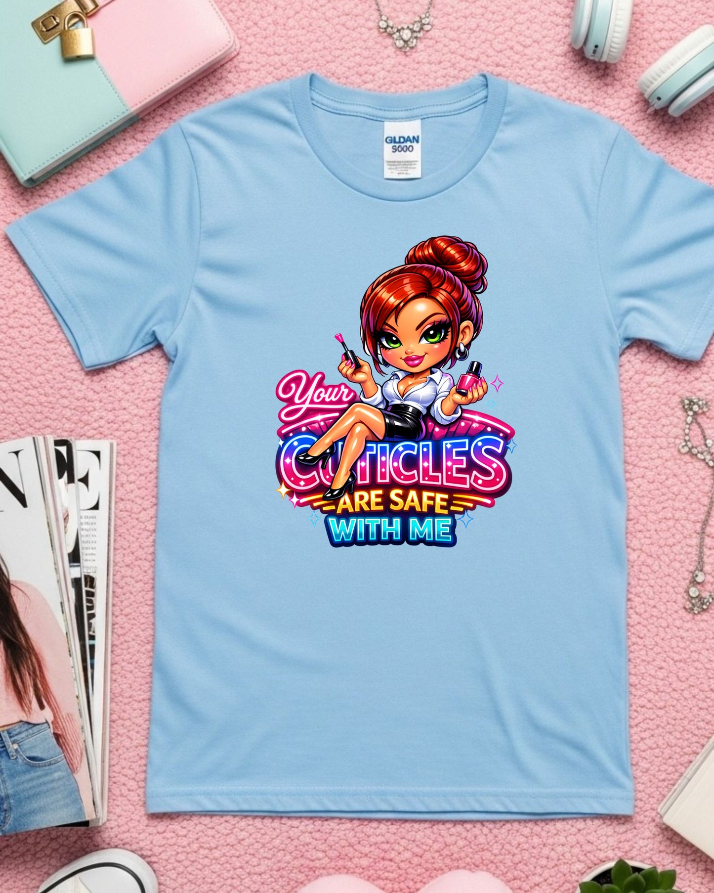 Your Cuticles Are Safe With Me Shirt Funny Nail Tech Tee Cute Manicurist T‑Shirt Salon Nail Artist Graphic Top Beauty Pro Gift