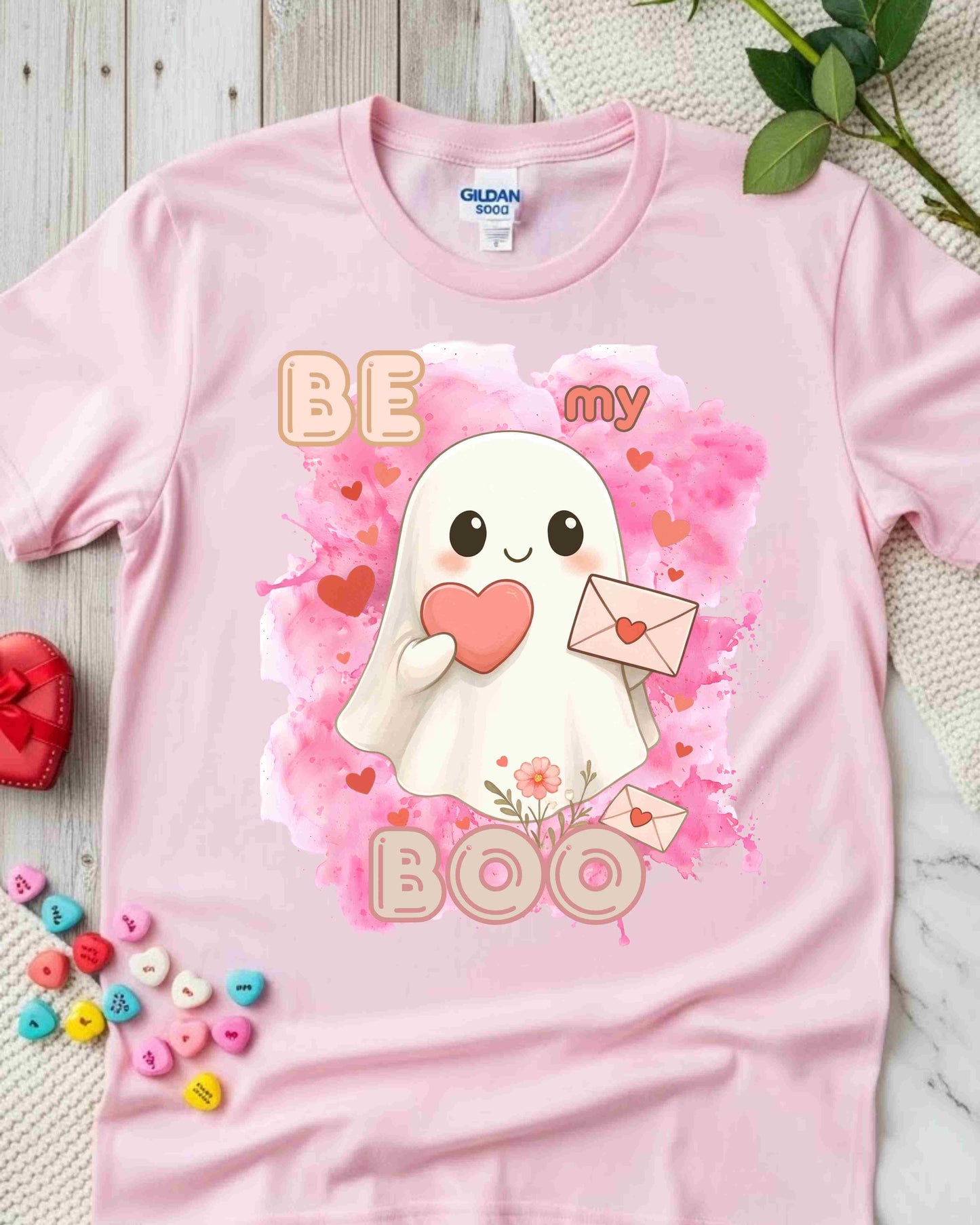 Be My Boo” Tee for Women – Kawaii Ghost Valentine’s Day T‑Shirt, Cute Love Letter Graphic, Sweet V‑Day Gift