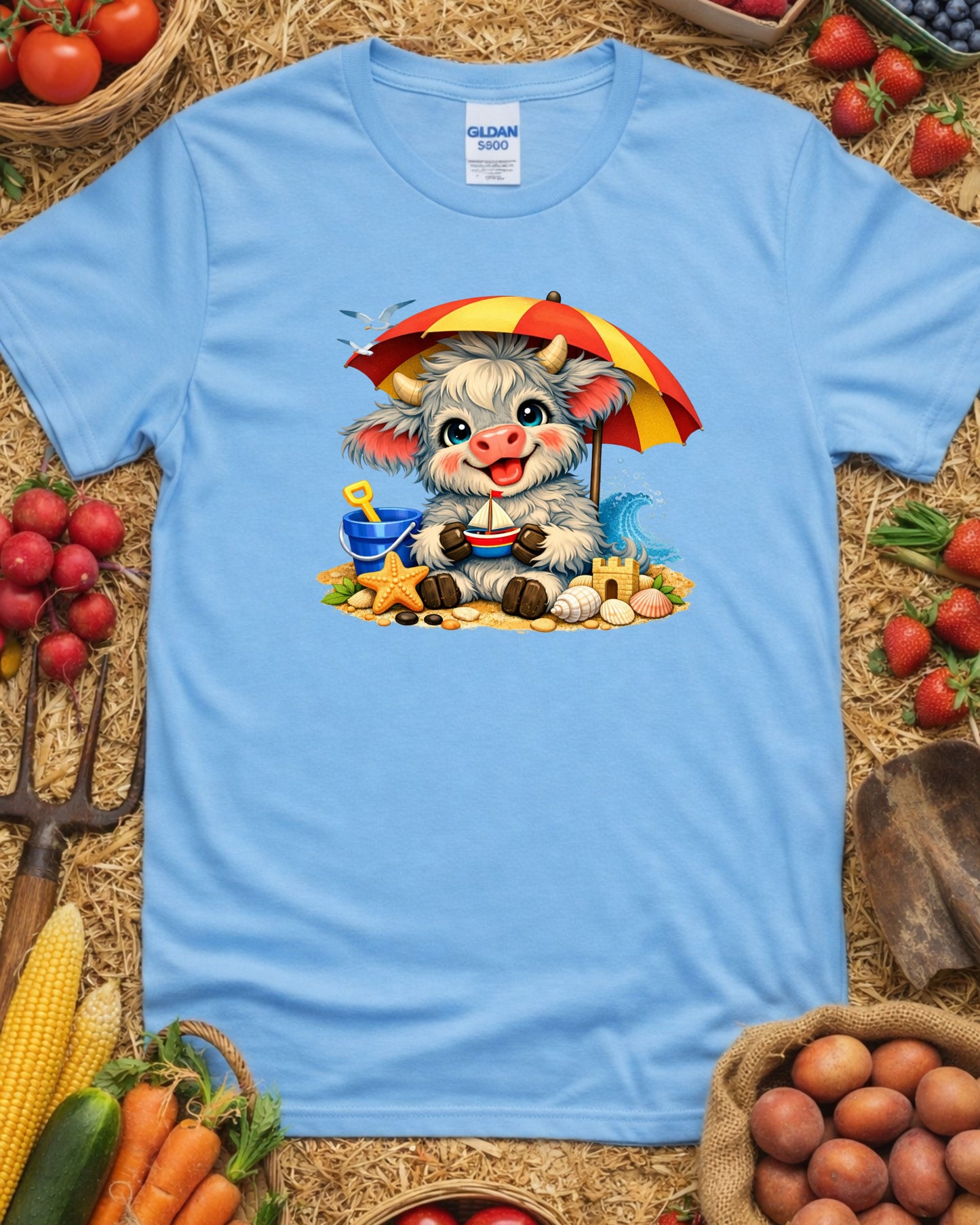 Beach Cow Clipart – Cute Summer Cow, Kawaii Beach Animal Illustration, Coastal Cow Art for Sublimation & Kids Decor