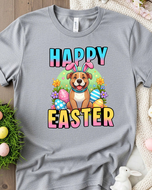 Puppy in Bunny Ears with Colourful Eggs & Flowers, Fun Spring Clipart for Shirts, Stickers & Holiday Decor