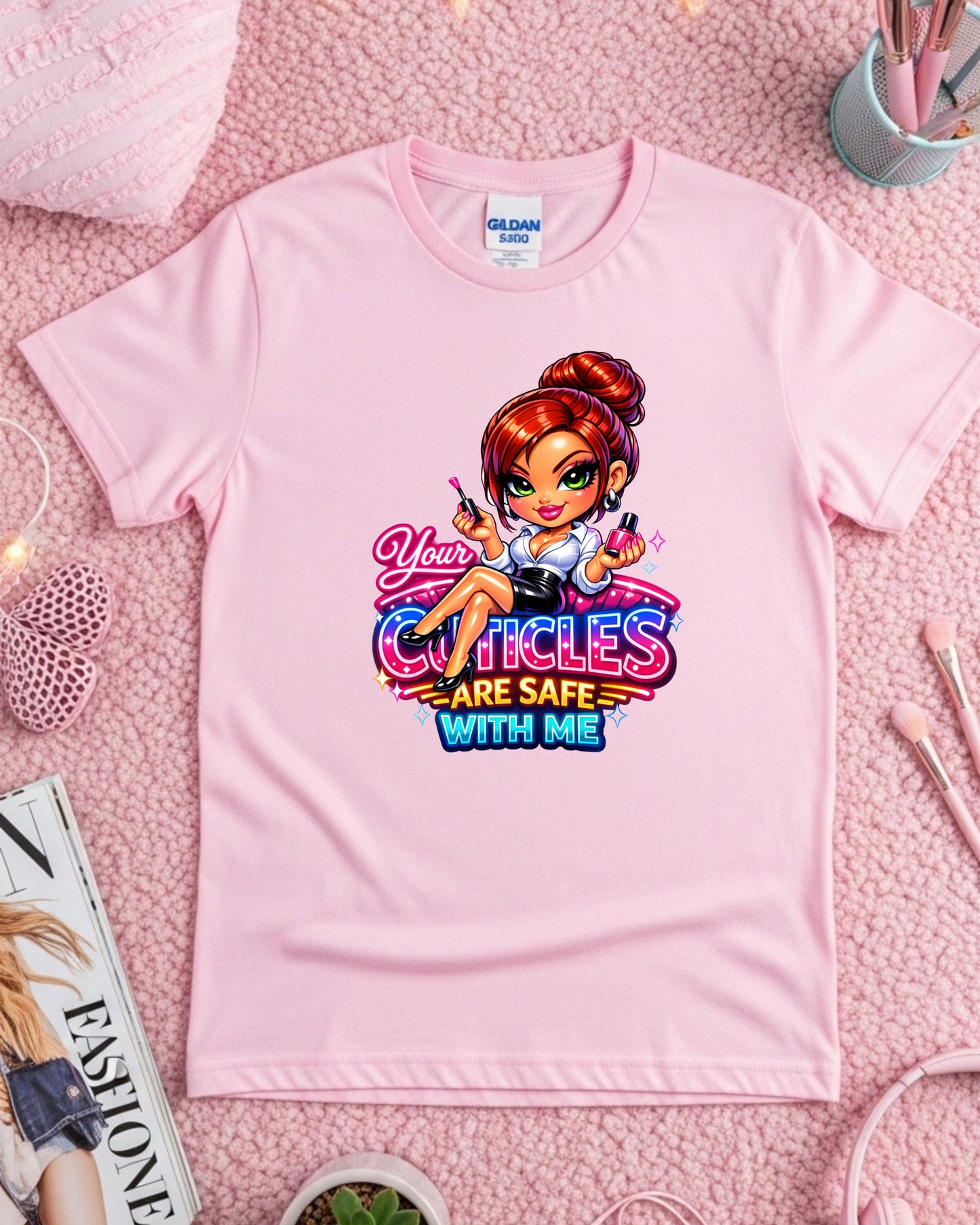 Your Cuticles Are Safe With Me Shirt Funny Nail Tech Tee Cute Manicurist T‑Shirt Salon Nail Artist Graphic Top Beauty Pro Gift