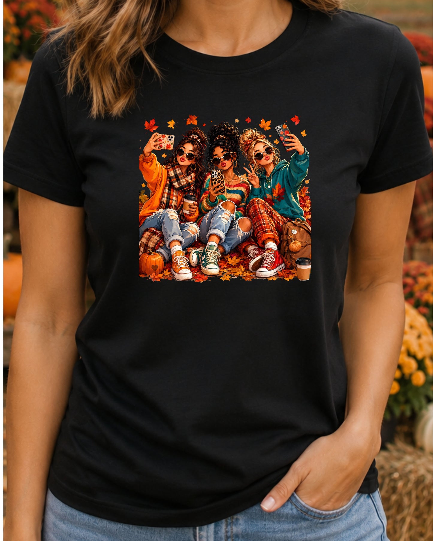 Fall Besties Trendy Teen Girls Autumn Cozy Graphic T-Shirts