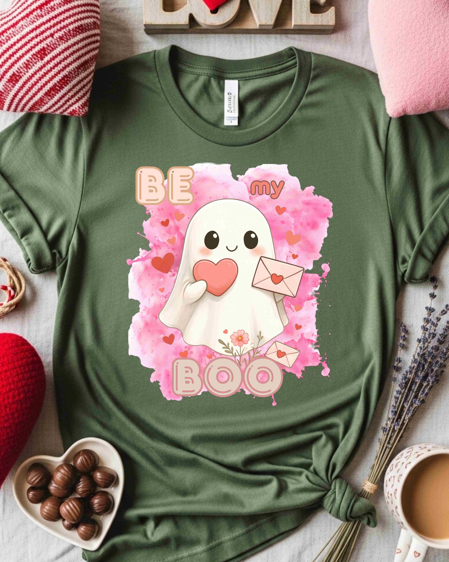 Be My Boo” Tee for Women – Kawaii Ghost Valentine’s Day T‑Shirt, Cute Love Letter Graphic, Sweet V‑Day Gift