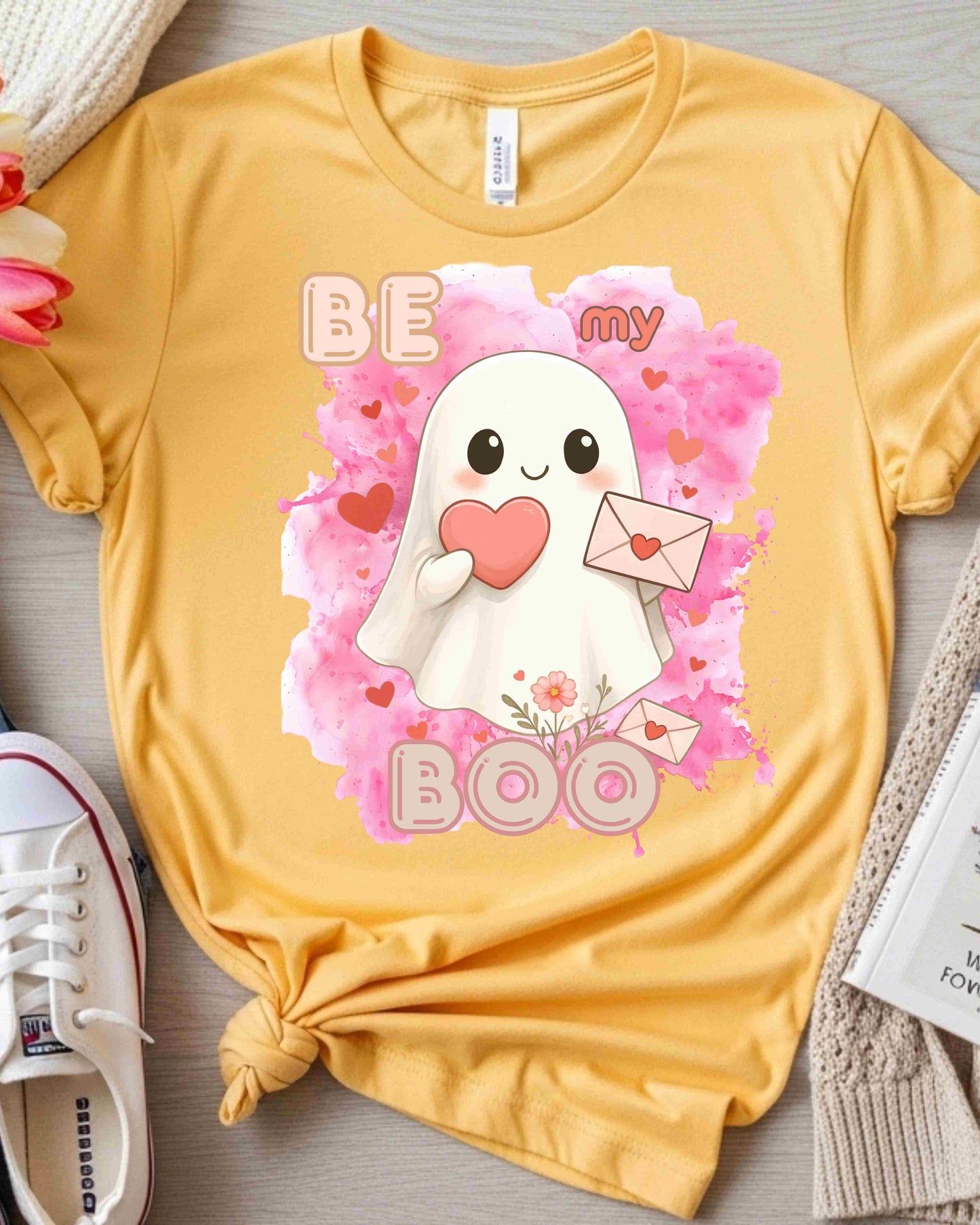 Be My Boo” Tee for Women – Kawaii Ghost Valentine’s Day T‑Shirt, Cute Love Letter Graphic, Sweet V‑Day Gift