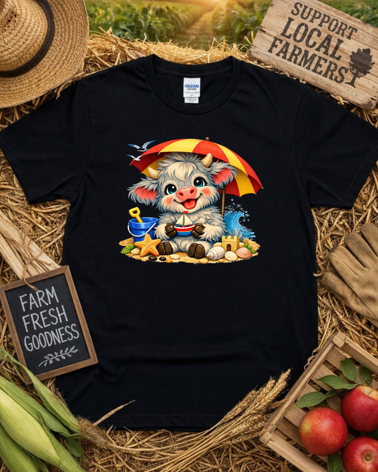 Beach Cow Clipart – Cute Summer Cow, Kawaii Beach Animal Illustration, Coastal Cow Art for Sublimation & Kids Decor