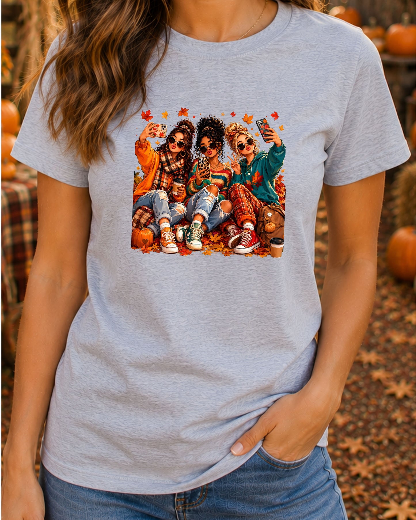 Fall Besties Trendy Teen Girls Autumn Cozy Graphic T-Shirts