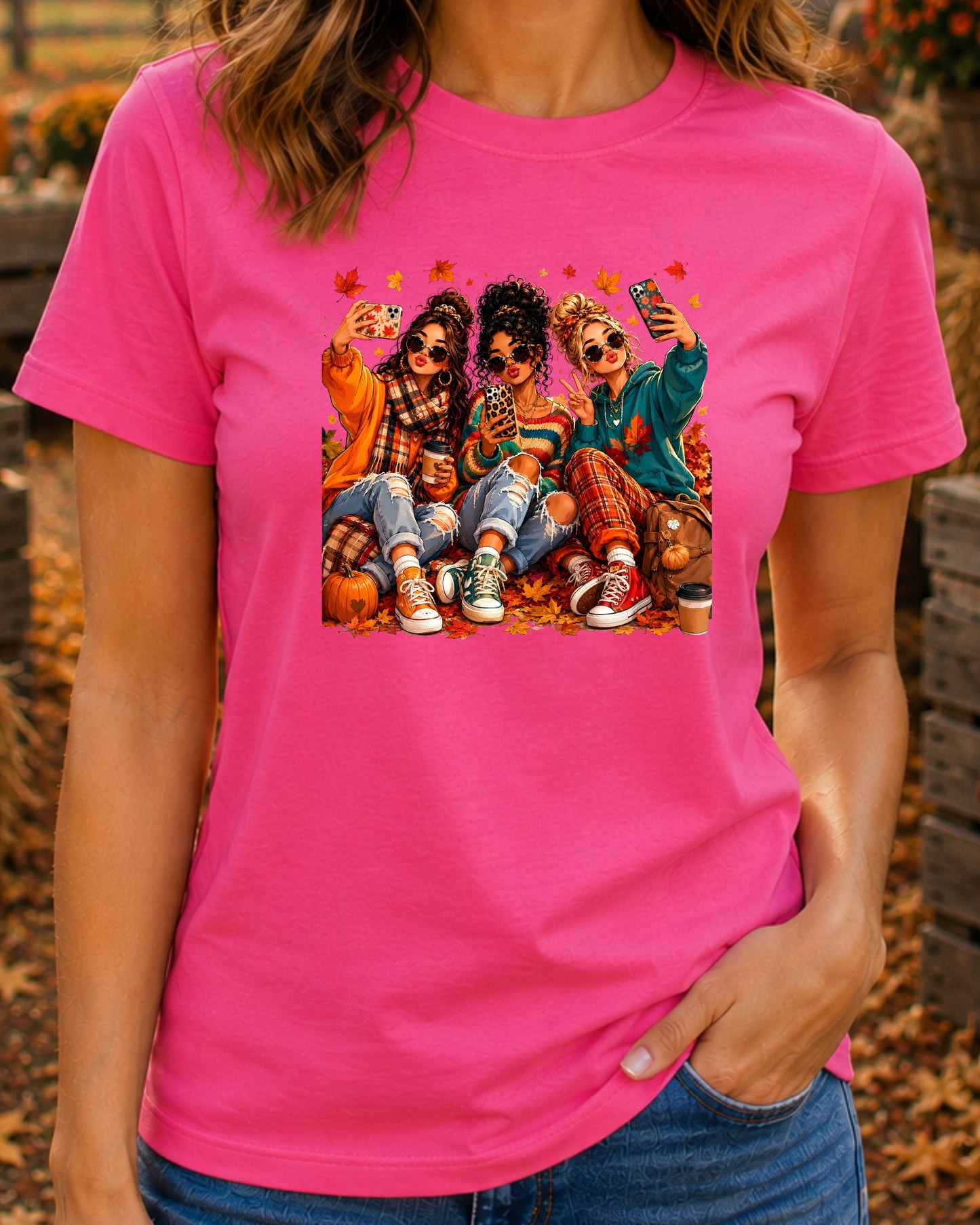 Fall Besties Trendy Teen Girls Autumn Cozy Graphic T-Shirts