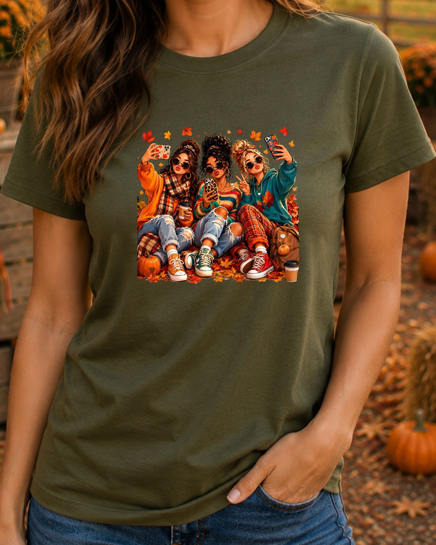 Fall Besties Trendy Teen Girls Autumn Cozy Graphic T-Shirts