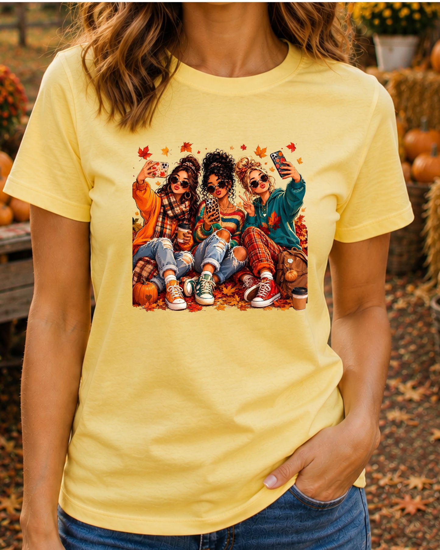 Fall Besties Trendy Teen Girls Autumn Cozy Graphic T-Shirts