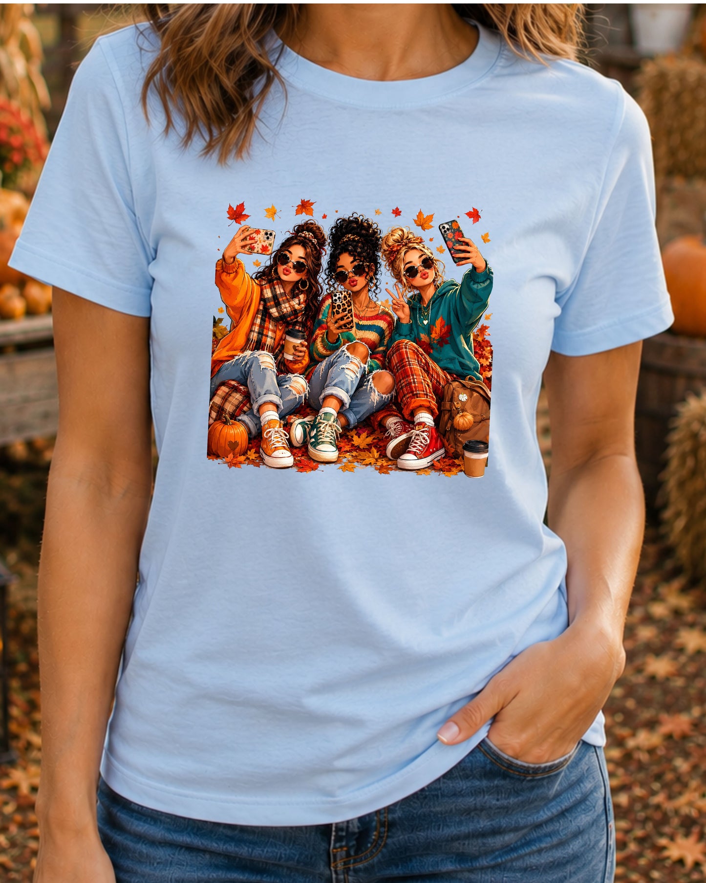 Fall Besties Trendy Teen Girls Autumn Cozy Graphic T-Shirts
