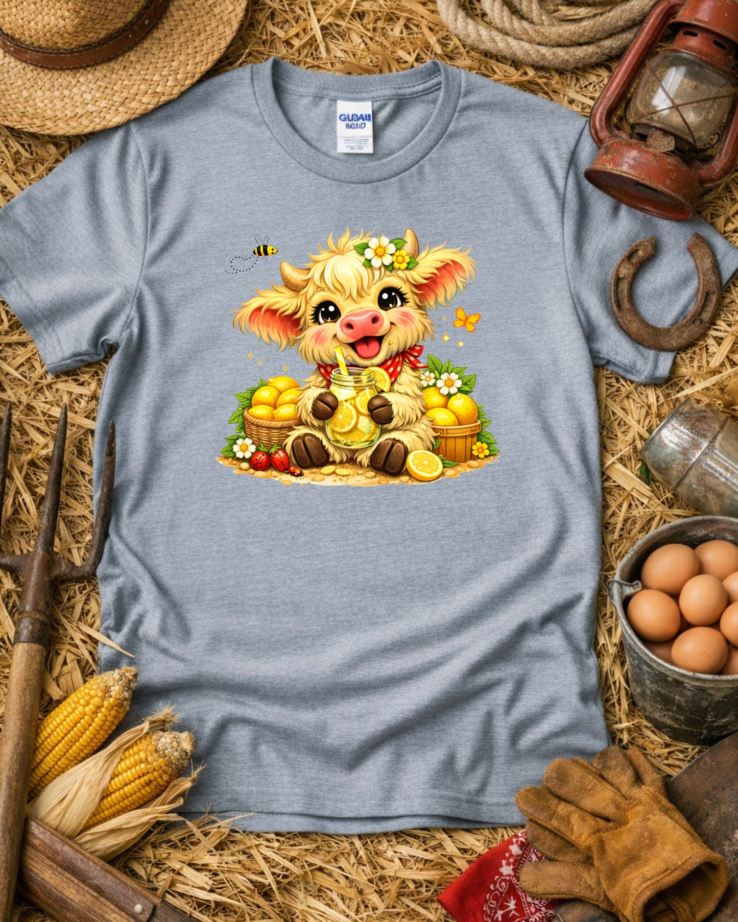 Lemonade Cow, Sunny Farm Animal Art for Sublimation & Kids Decor