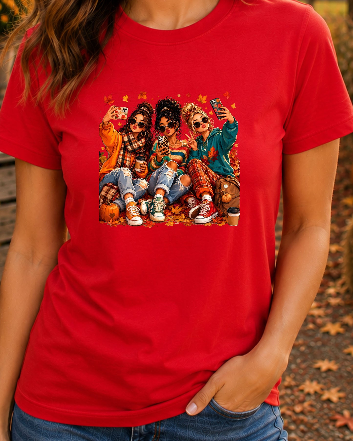 Fall Besties Trendy Teen Girls Autumn Cozy Graphic T-Shirts
