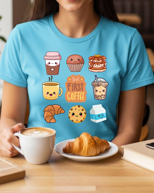 But First Coffee Kawaii Breakfast Squad Woman's T-Shirt
