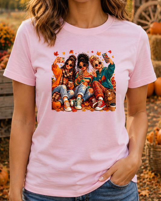 Fall Besties Trendy Teen Girls Autumn Cozy Graphic T-Shirts