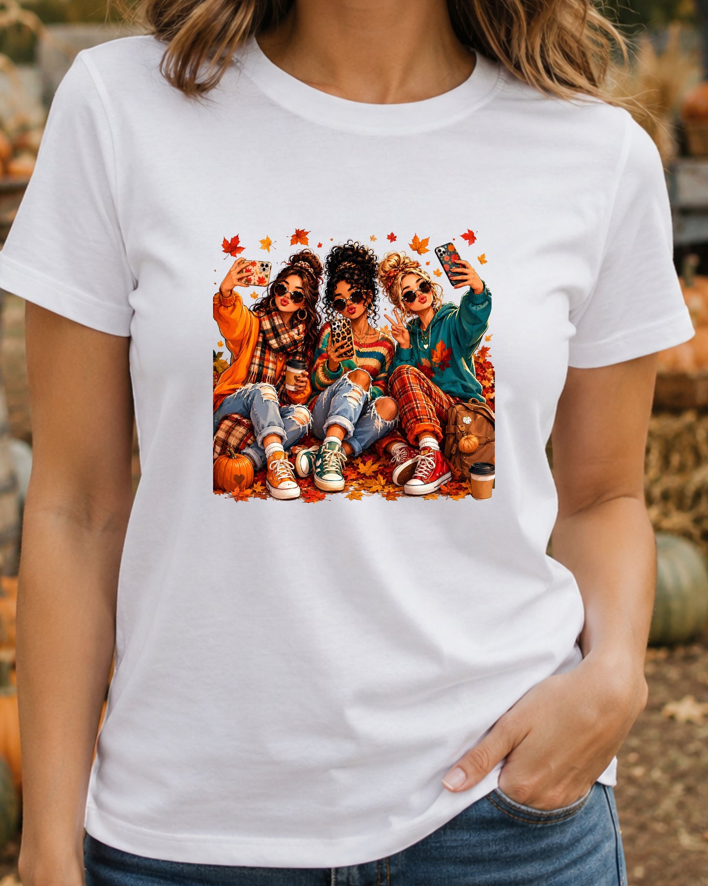 Fall Besties Trendy Teen Girls Autumn Cozy Graphic T-Shirts