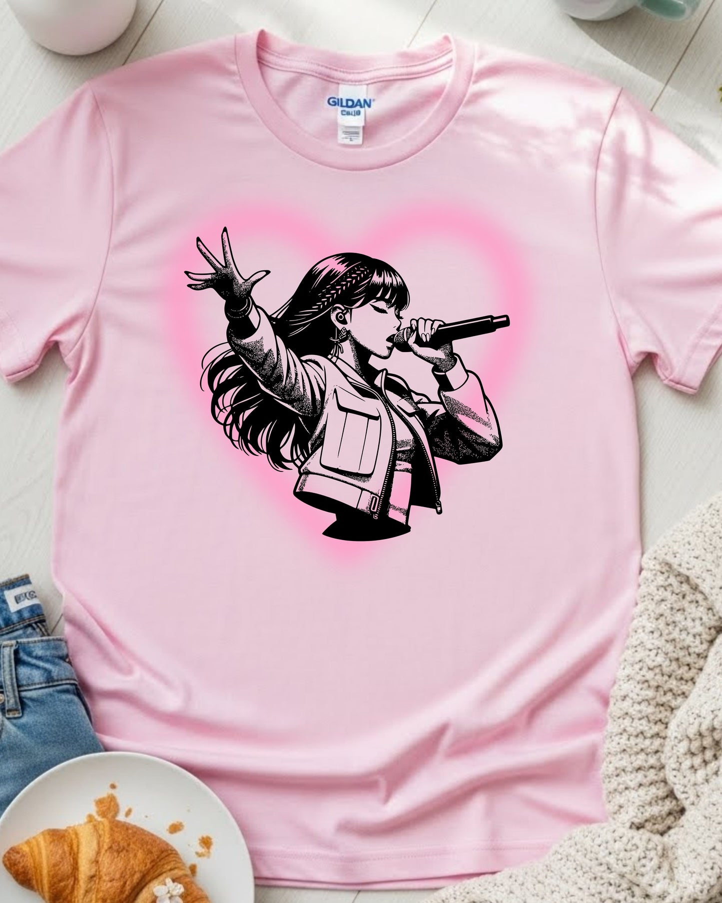 Anime Singer Shirt – Manga Idol Graphic Tee for Women & Teens – Cute J‑Pop Aesthetic T‑Shirt, Vocalist Illustration Top, Trendy Music Lover Tee