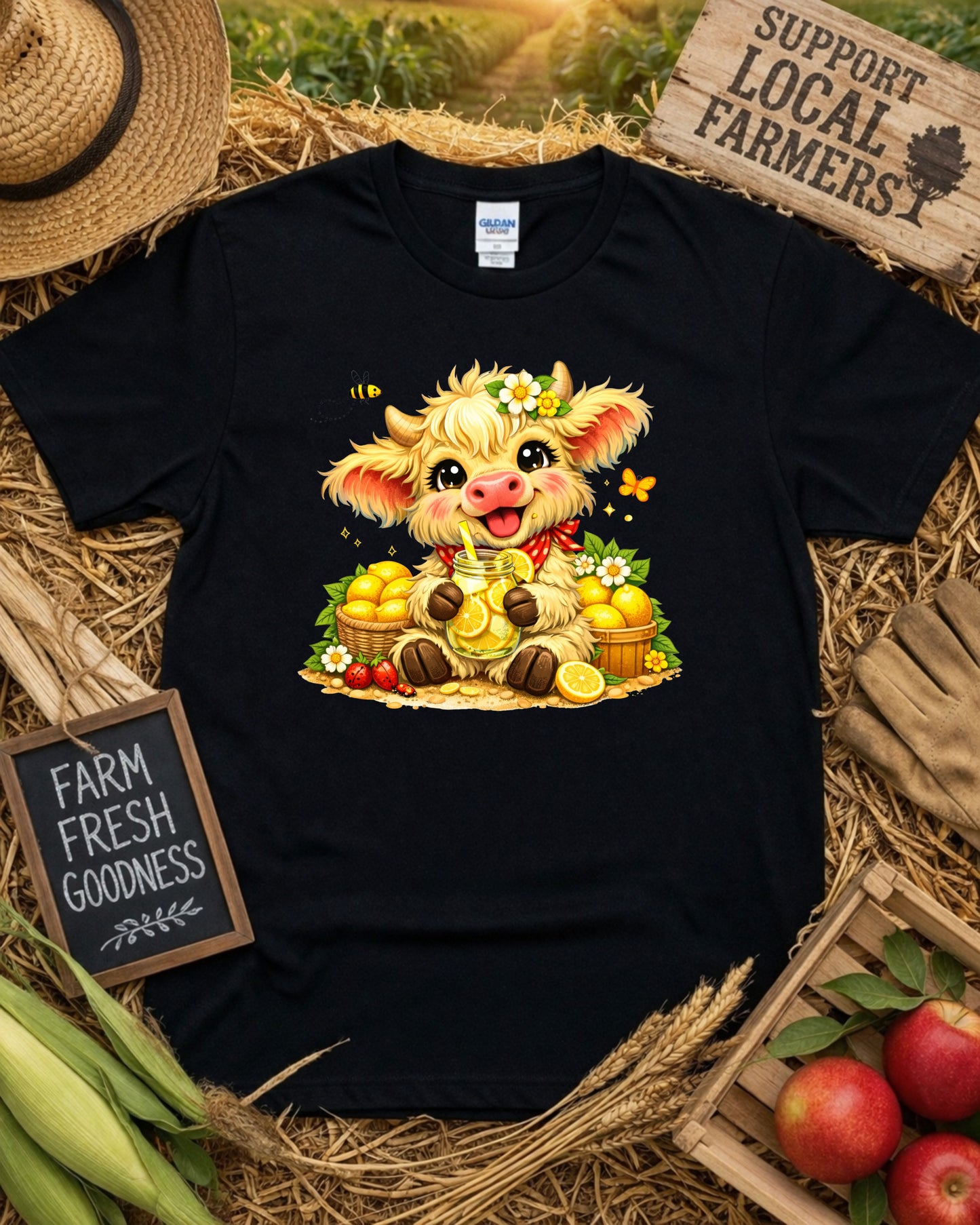 Lemonade Cow, Sunny Farm Animal Art for Sublimation & Kids Decor