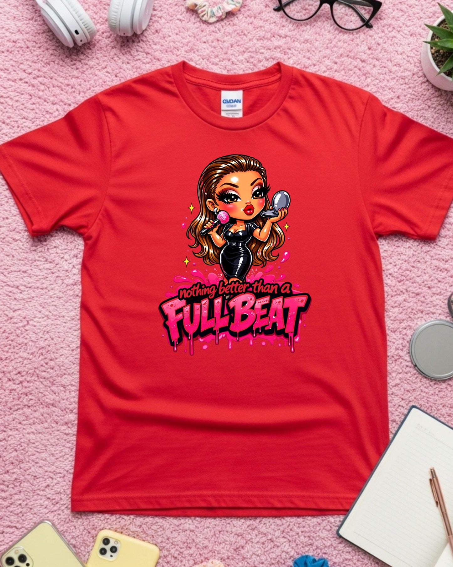 Full Beat Shirt Funny Makeup Artist Tee Glam MUA T‑Shirt Beauty Lover Graphic Top Cosmetology & Makeup Artist Gift for Women