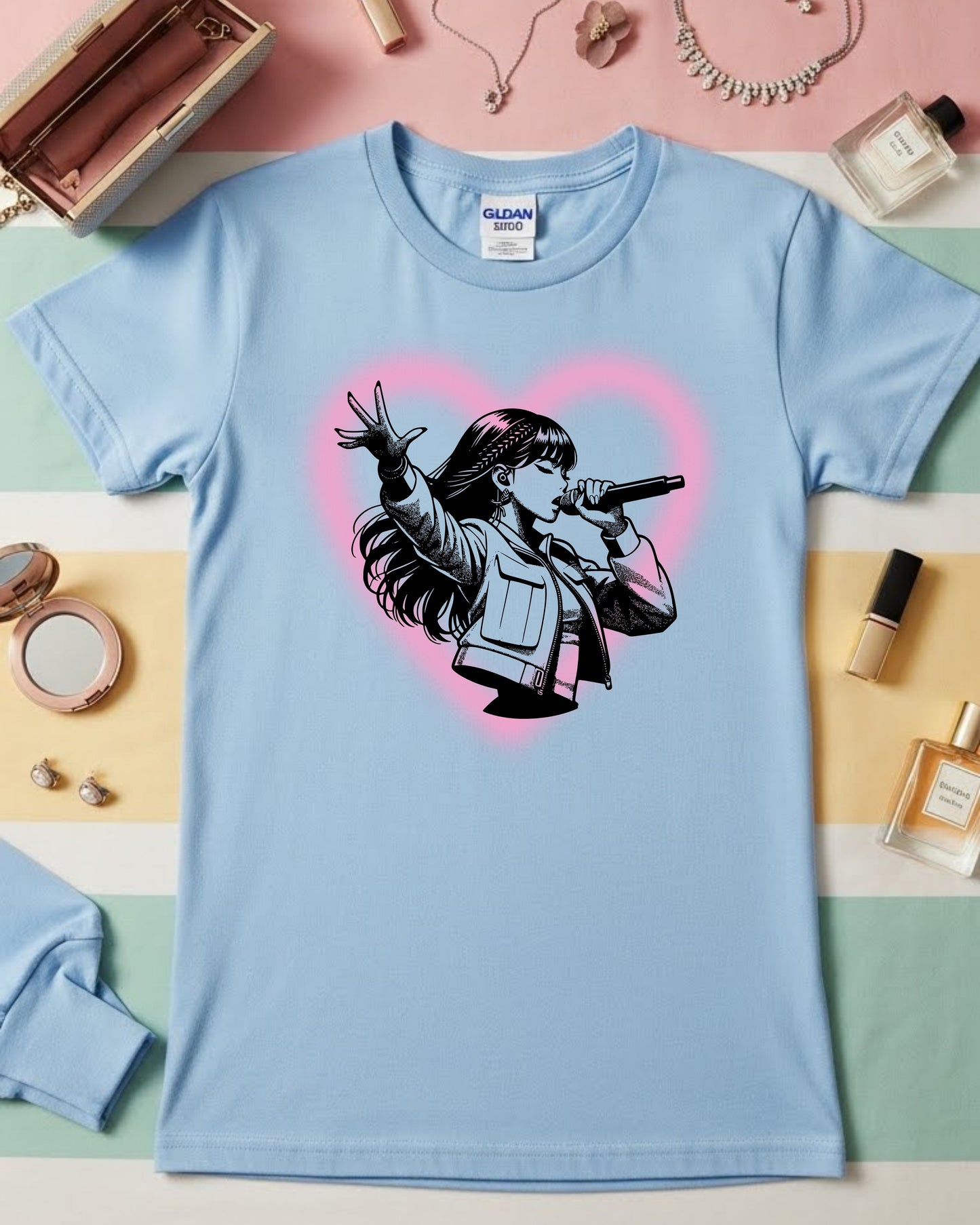 Anime Singer Shirt – Manga Idol Graphic Tee for Women & Teens – Cute J‑Pop Aesthetic T‑Shirt, Vocalist Illustration Top, Trendy Music Lover Tee