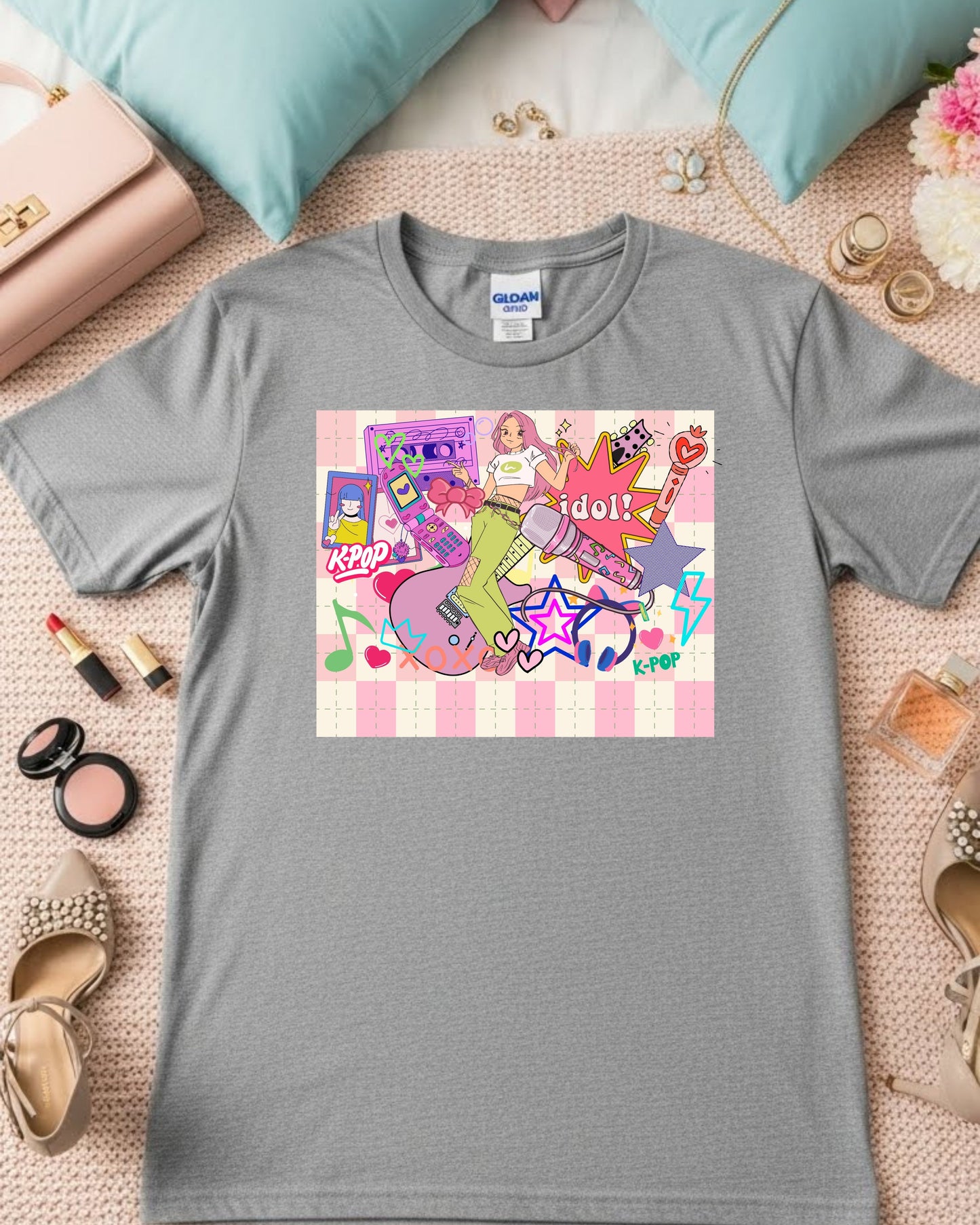 K‑Pop Idol Shirt – Cute Pink K‑Pop Aesthetic Tee for Fans – Anime‑Style Idol Graphic T‑Shirt, Colourful Music Lover Top, Trendy K‑Pop Merch