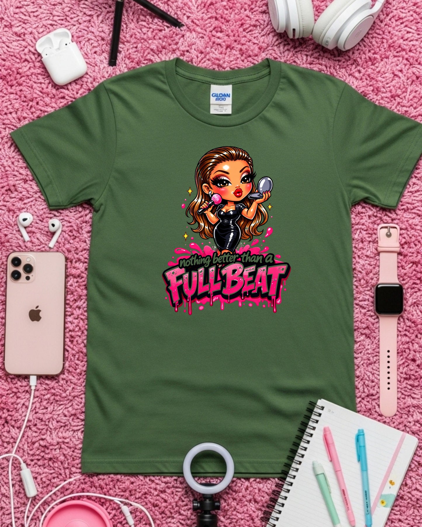 Full Beat Shirt Funny Makeup Artist Tee Glam MUA T‑Shirt Beauty Lover Graphic Top Cosmetology & Makeup Artist Gift for Women