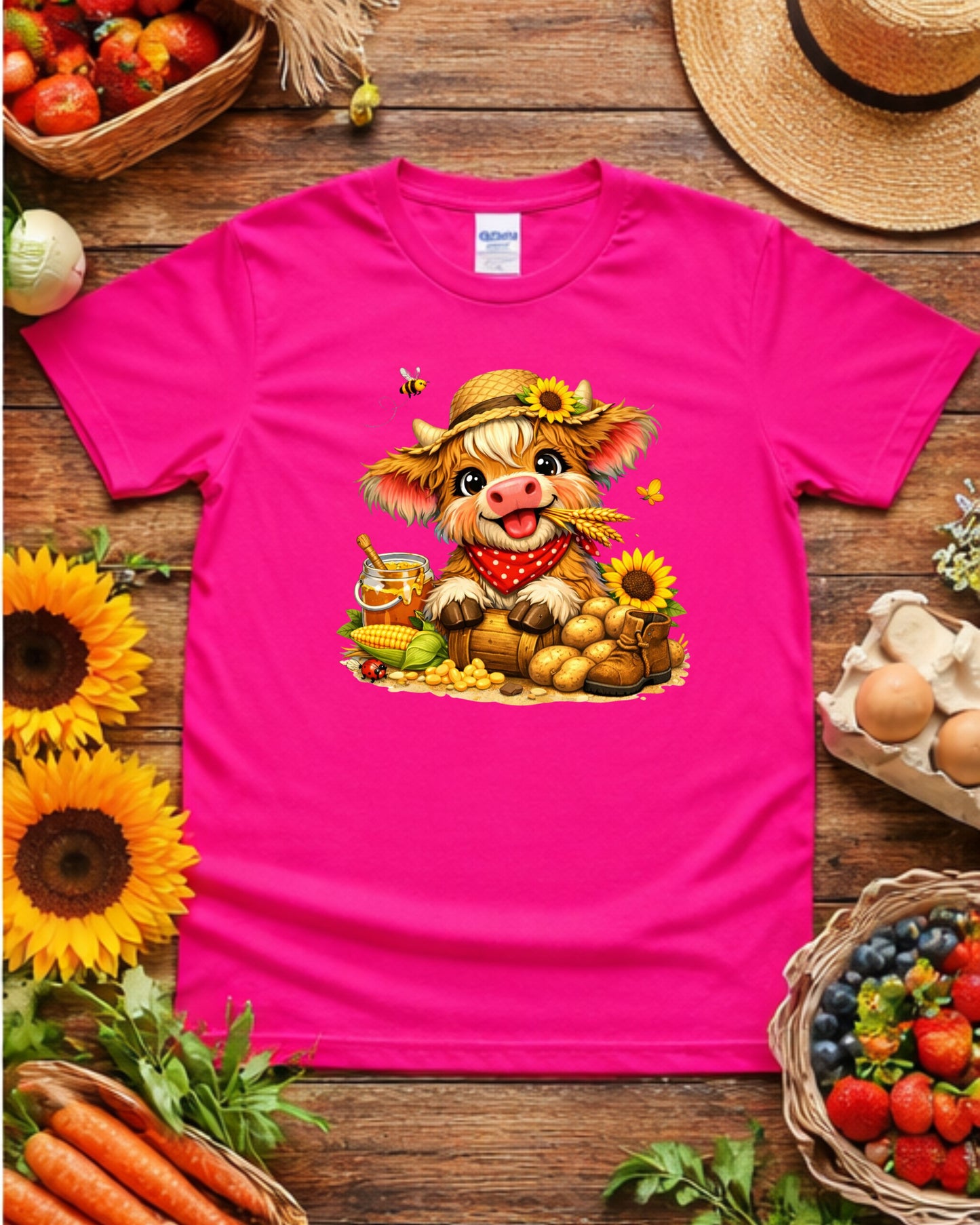 Farmhouse Cow Clipart – Cute Baby Cow PNG, Rustic Country Cow Illustration, Sunflower Cow Art for Sublimation & Kids Decor