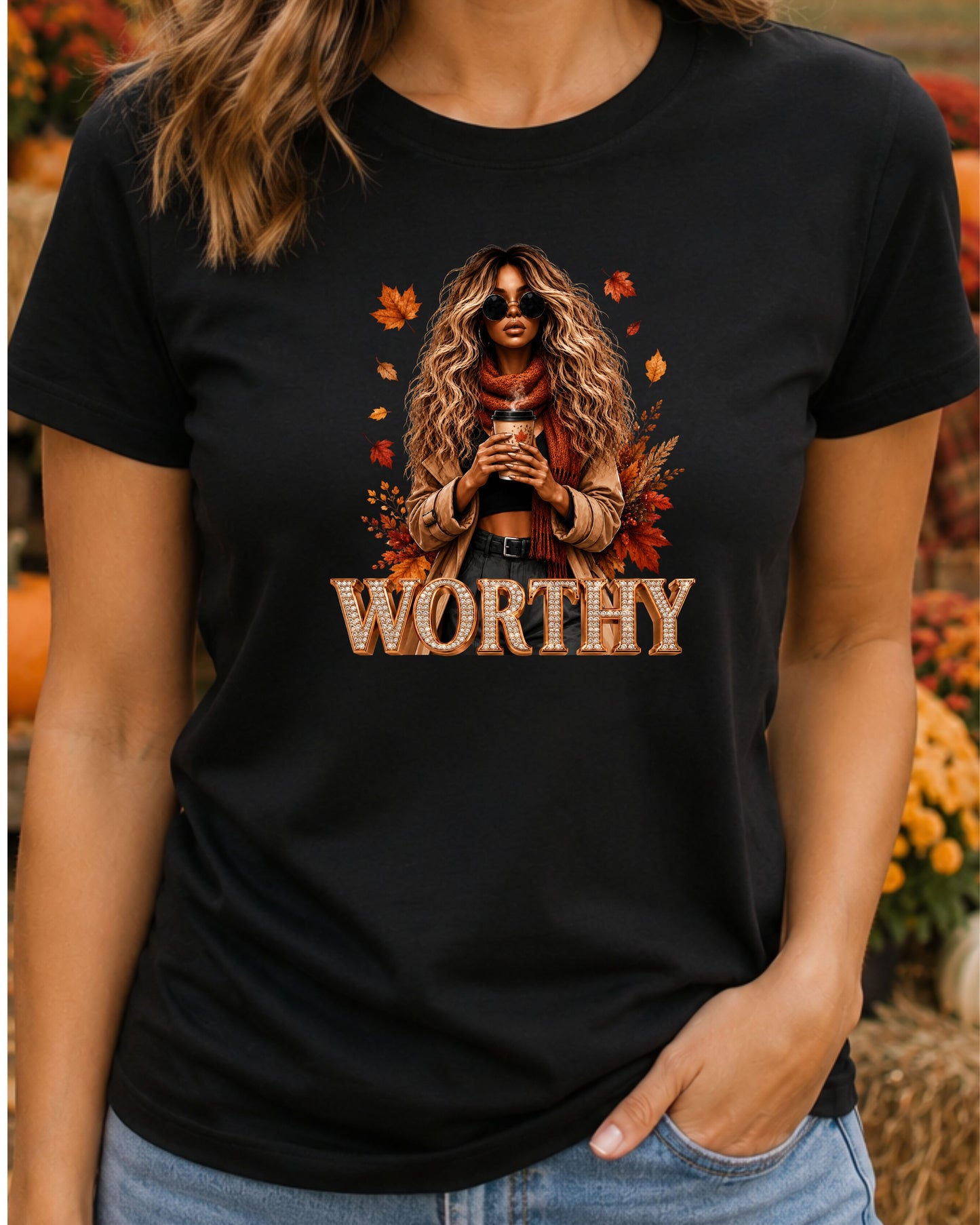 Autumn Worthy T-Shirt Luxury Fall Girl Autumn Coffee T-Shirt