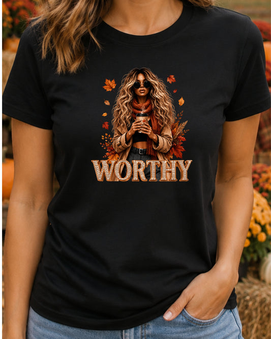 Autumn Worthy T-Shirt Luxury Fall Girl Autumn Coffee T-Shirt