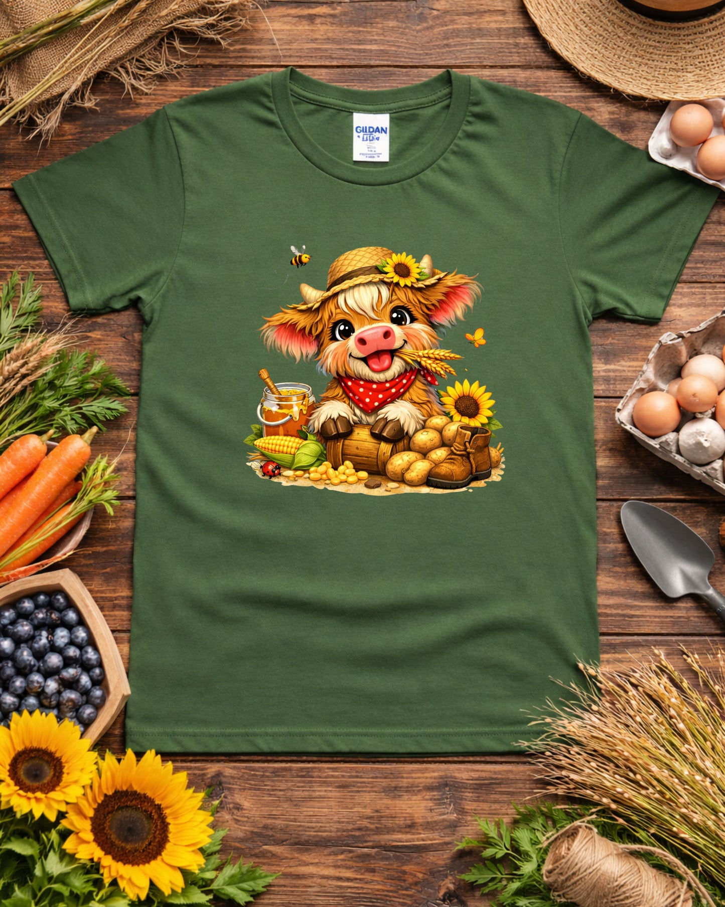 Farmhouse Cow Clipart – Cute Baby Cow PNG, Rustic Country Cow Illustration, Sunflower Cow Art for Sublimation & Kids Decor