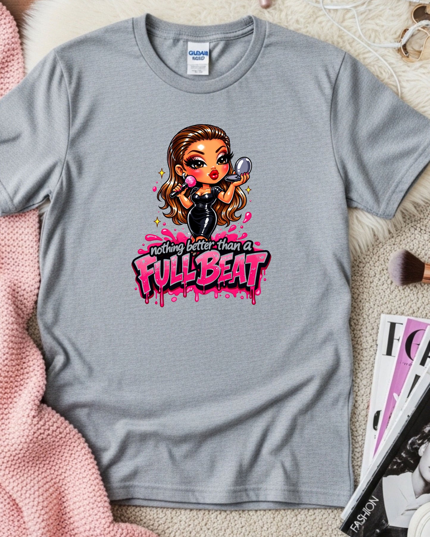 Full Beat Shirt Funny Makeup Artist Tee Glam MUA T‑Shirt Beauty Lover Graphic Top Cosmetology & Makeup Artist Gift for Women