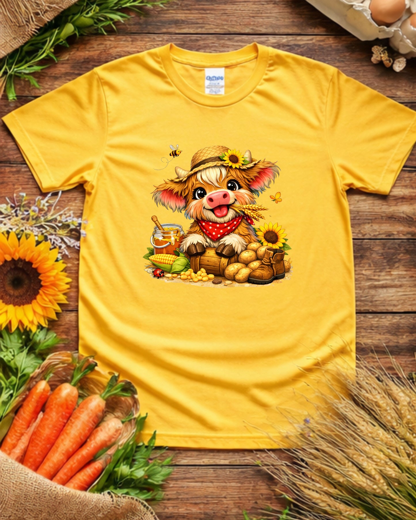 Farmhouse Cow Clipart – Cute Baby Cow PNG, Rustic Country Cow Illustration, Sunflower Cow Art for Sublimation & Kids Decor