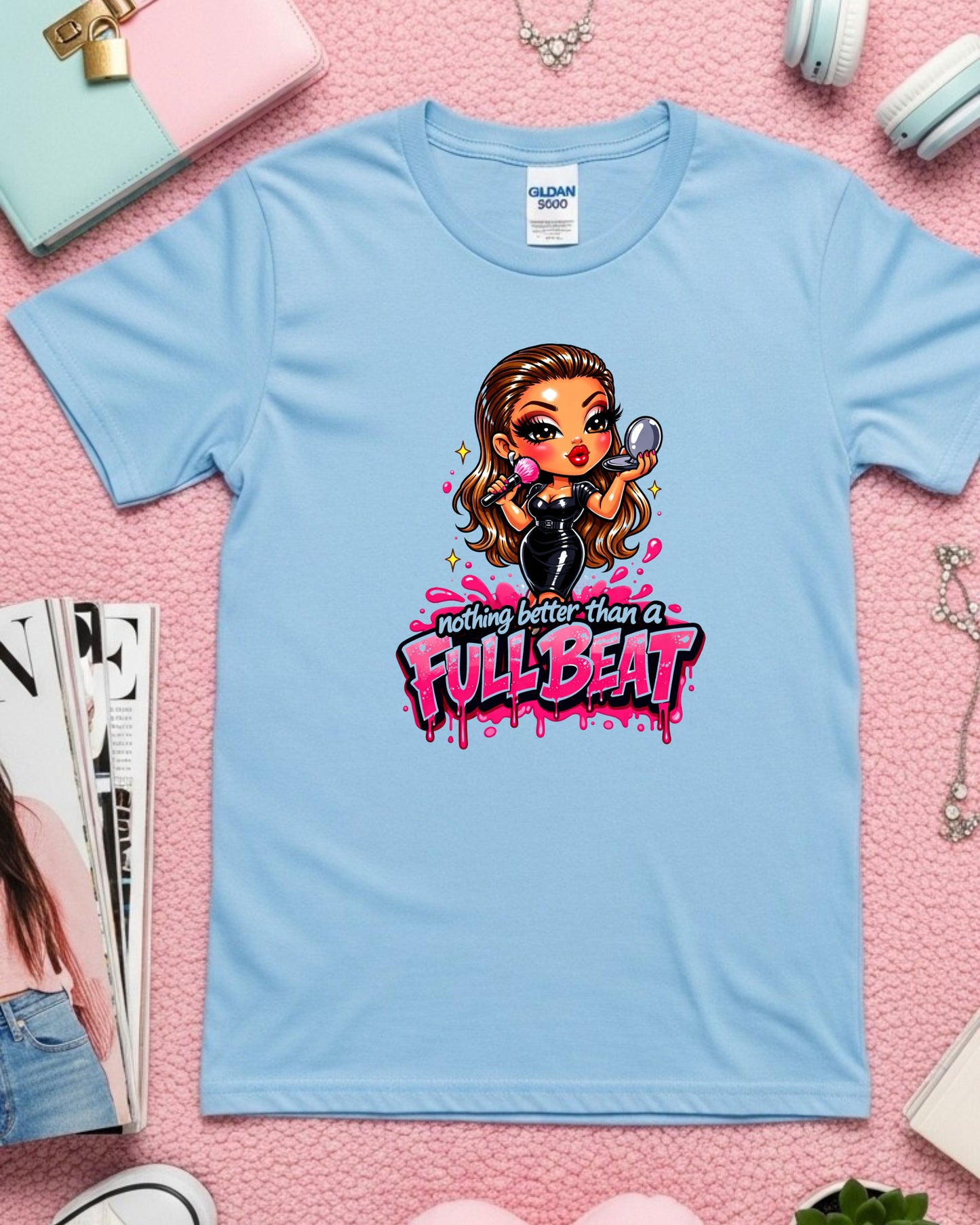 Full Beat Shirt Funny Makeup Artist Tee Glam MUA T‑Shirt Beauty Lover Graphic Top Cosmetology & Makeup Artist Gift for Women