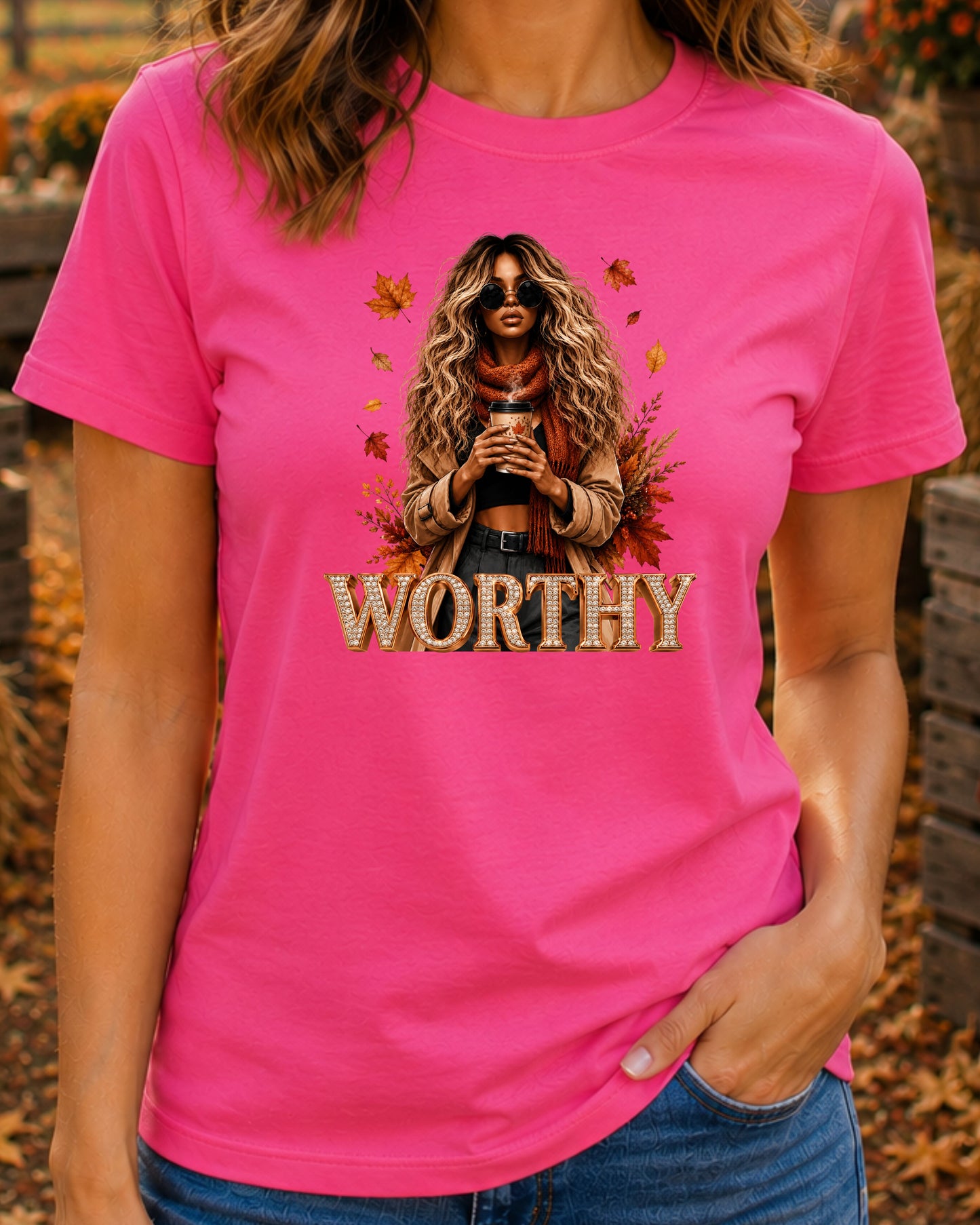 Autumn Worthy T-Shirt Luxury Fall Girl Autumn Coffee T-Shirt