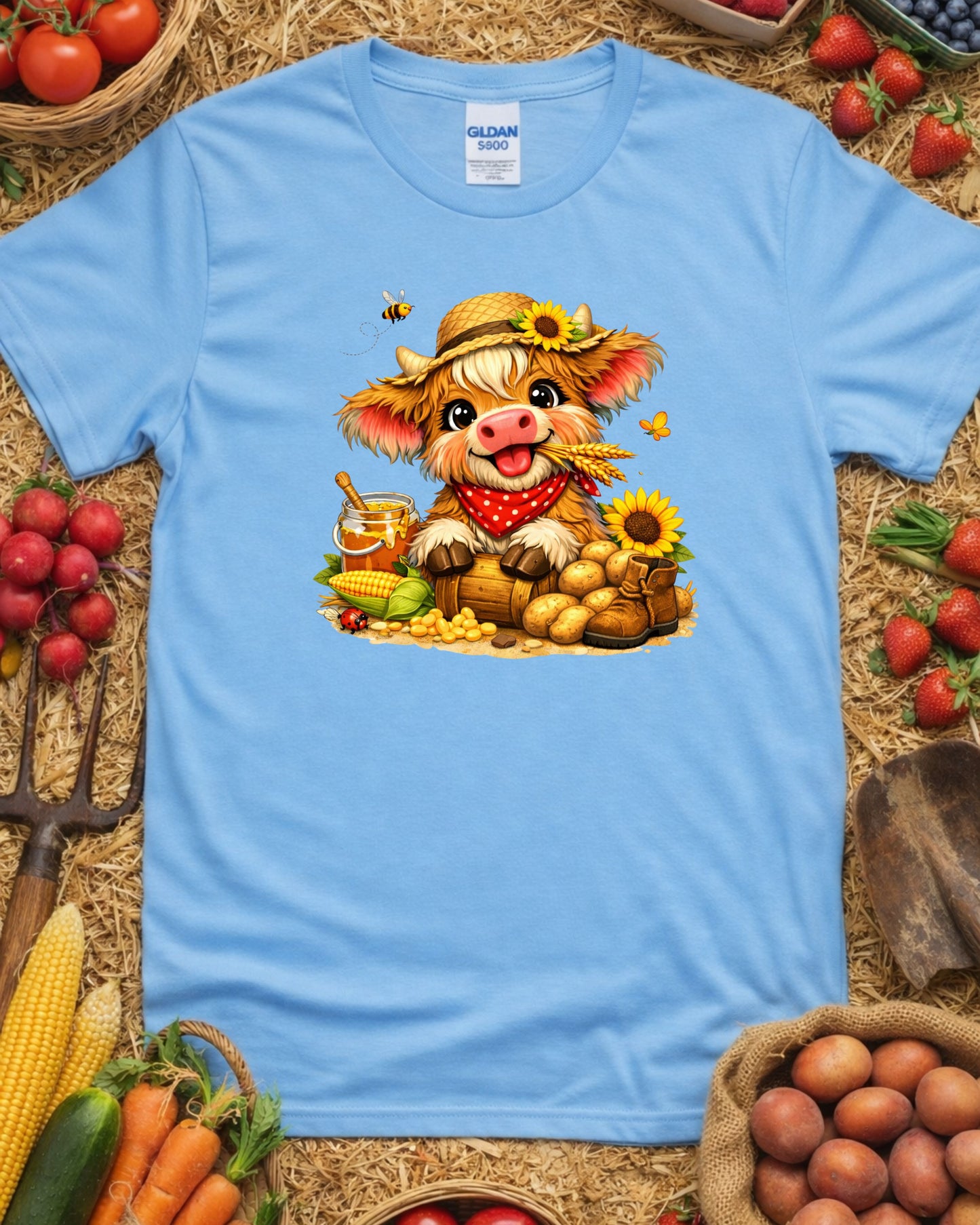 Farmhouse Cow Clipart – Cute Baby Cow PNG, Rustic Country Cow Illustration, Sunflower Cow Art for Sublimation & Kids Decor