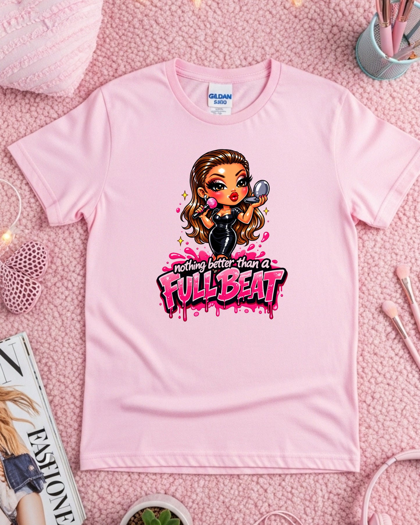 Full Beat Shirt Funny Makeup Artist Tee Glam MUA T‑Shirt Beauty Lover Graphic Top Cosmetology & Makeup Artist Gift for Women