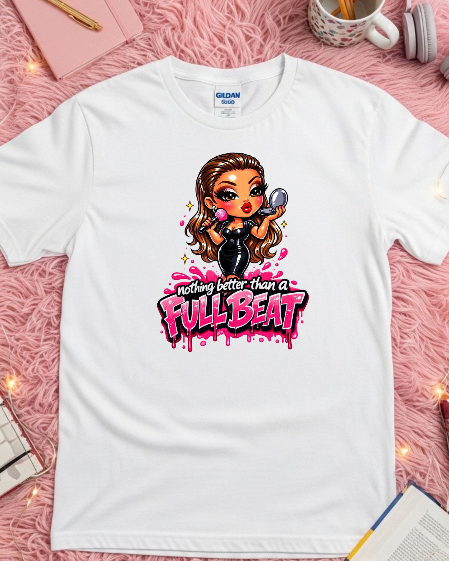 Full Beat Shirt Funny Makeup Artist Tee Glam MUA T‑Shirt Beauty Lover Graphic Top Cosmetology & Makeup Artist Gift for Women