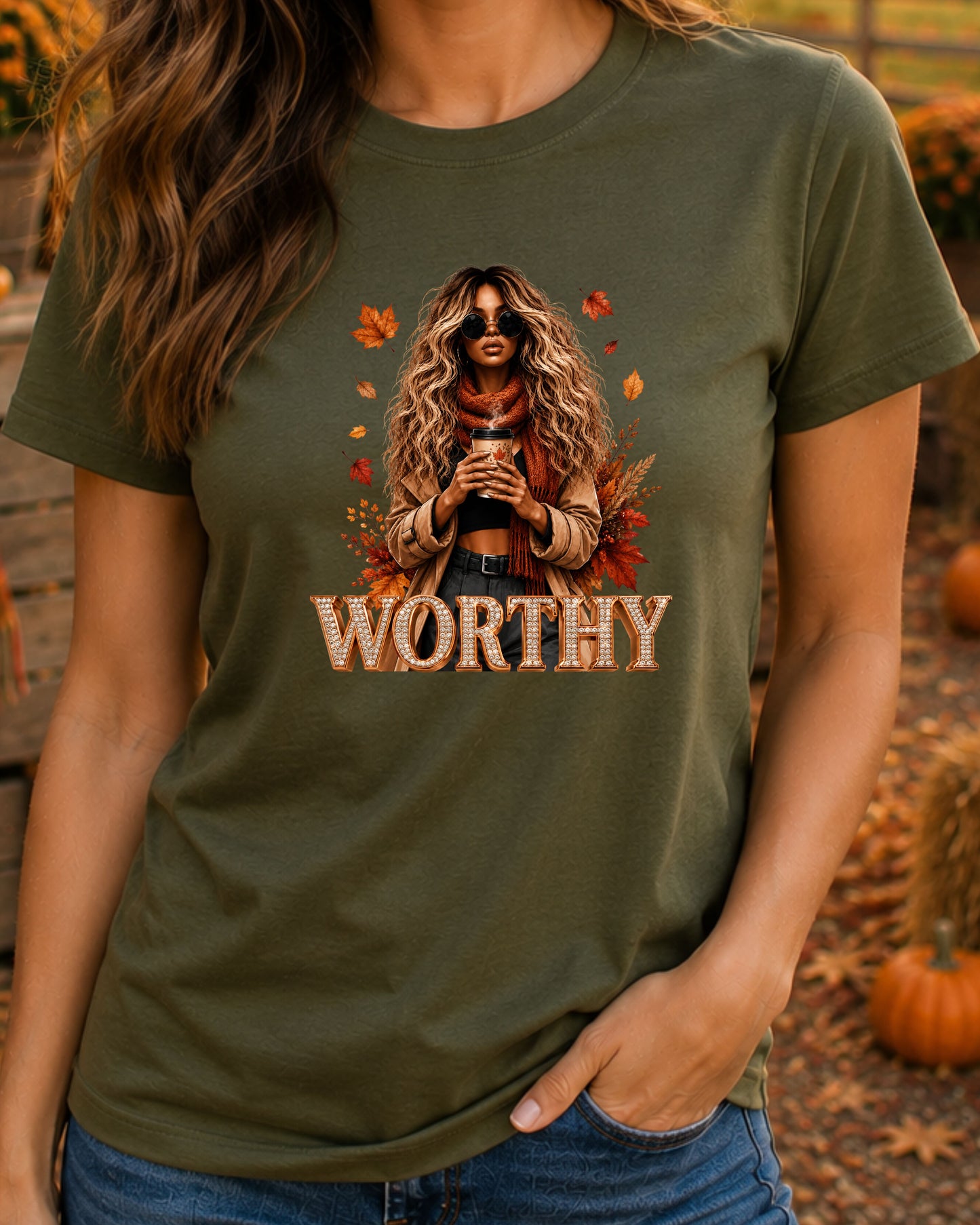 Autumn Worthy T-Shirt Luxury Fall Girl Autumn Coffee T-Shirt