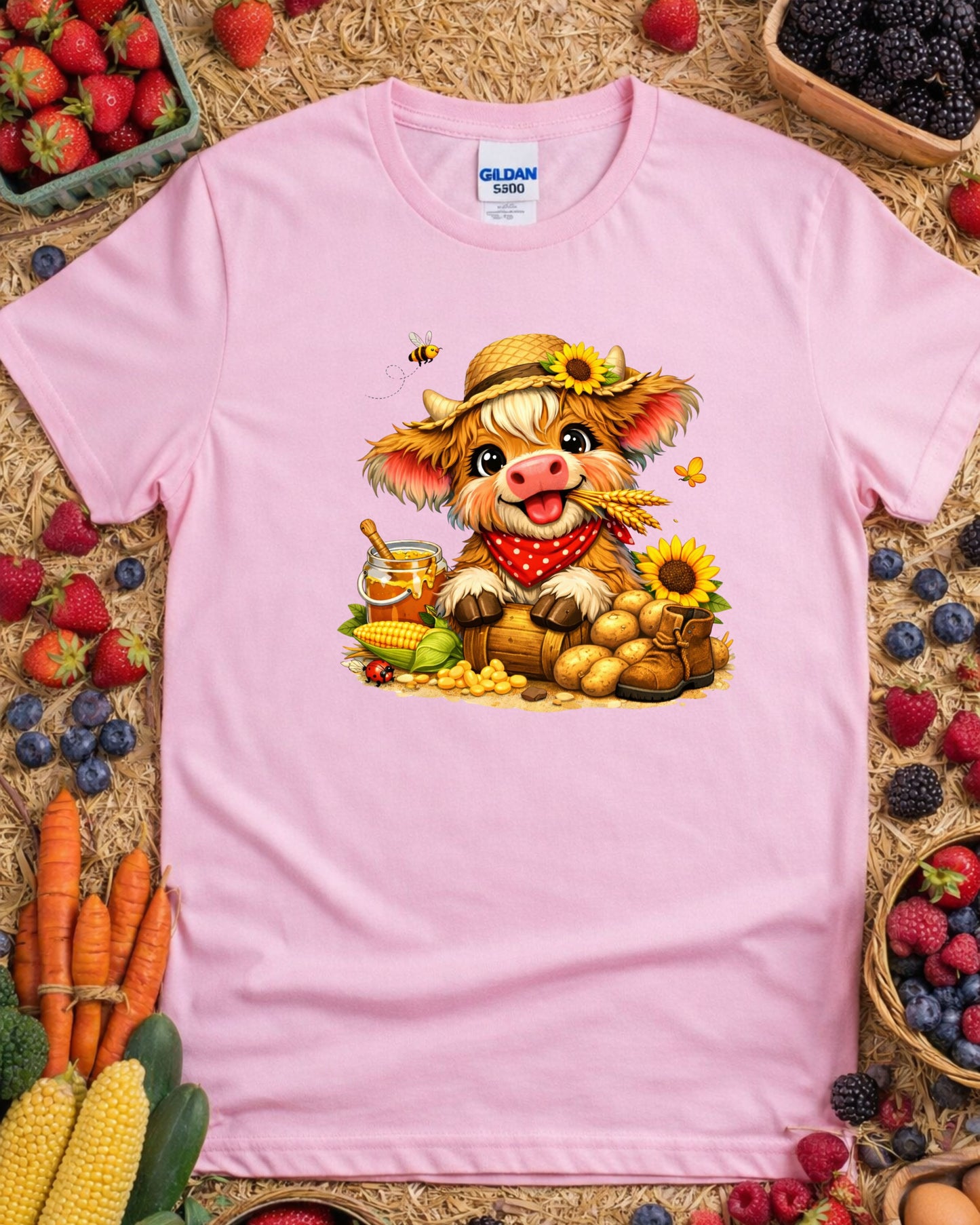 Farmhouse Cow Clipart – Cute Baby Cow PNG, Rustic Country Cow Illustration, Sunflower Cow Art for Sublimation & Kids Decor