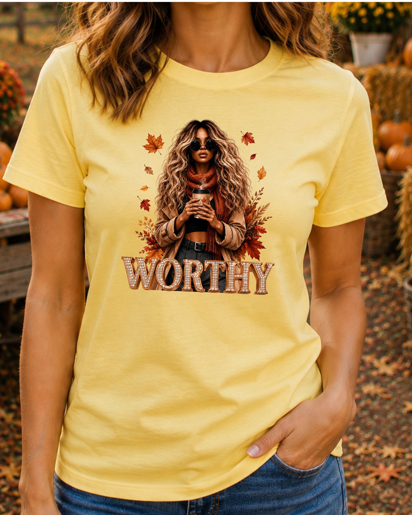 Autumn Worthy T-Shirt Luxury Fall Girl Autumn Coffee T-Shirt