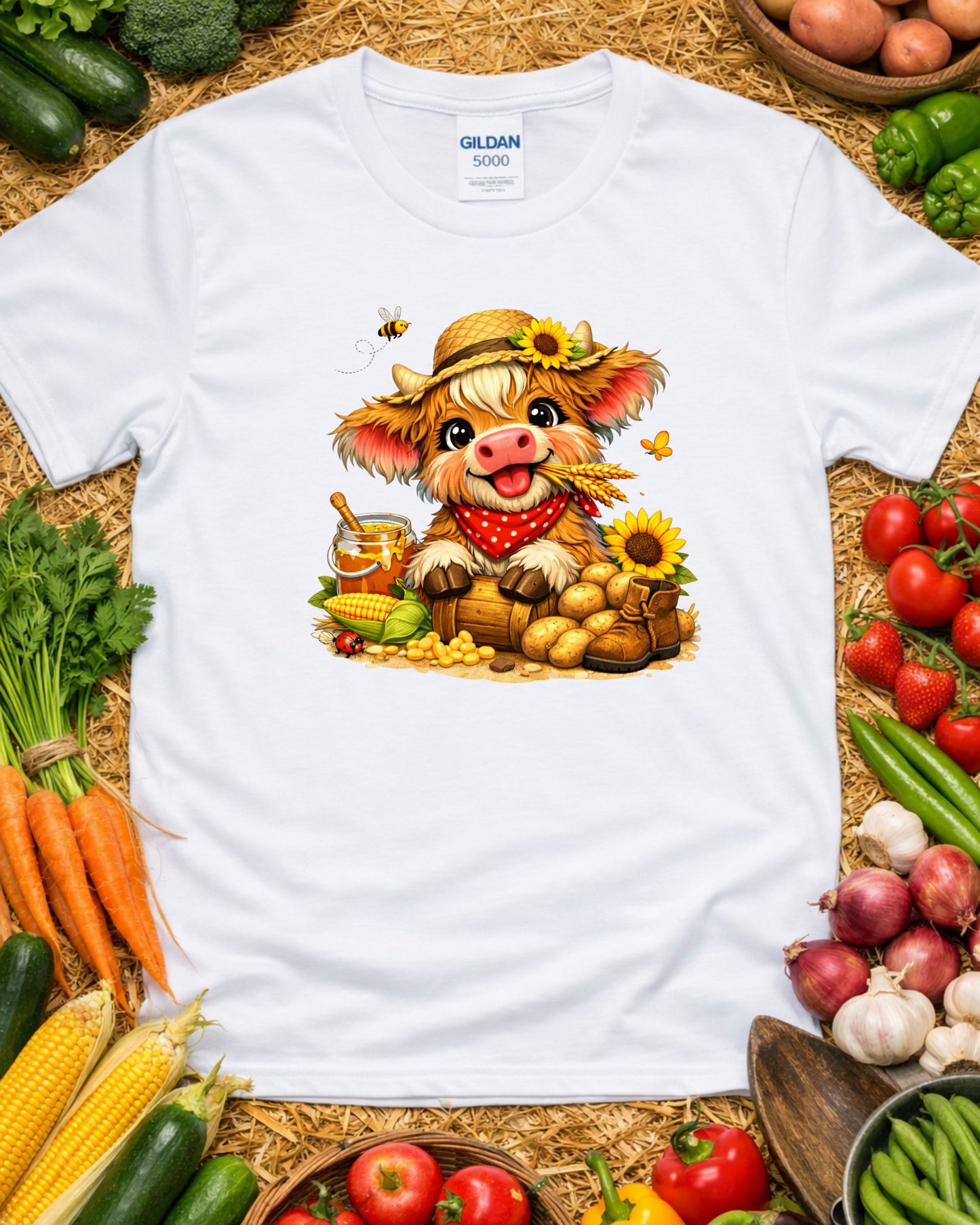 Farmhouse Cow Clipart – Cute Baby Cow PNG, Rustic Country Cow Illustration, Sunflower Cow Art for Sublimation & Kids Decor