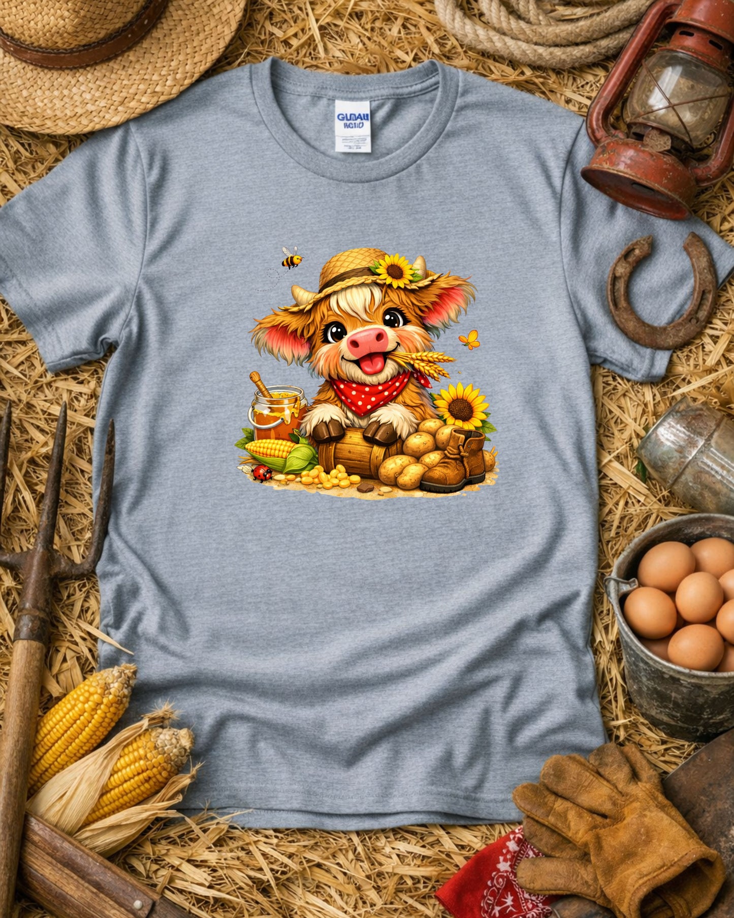 Farmhouse Cow Clipart – Cute Baby Cow PNG, Rustic Country Cow Illustration, Sunflower Cow Art for Sublimation & Kids Decor