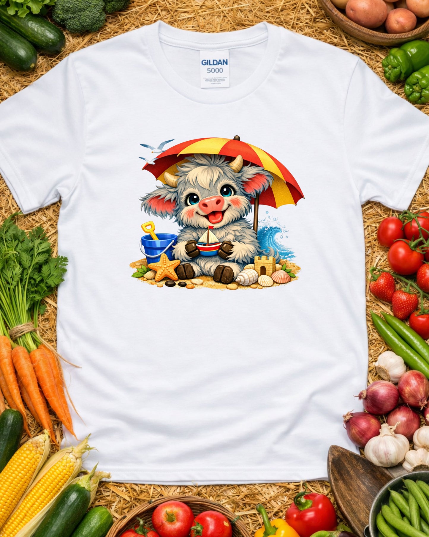 Beach Cow Clipart – Cute Summer Cow, Kawaii Beach Animal Illustration, Coastal Cow Art for Sublimation & Kids Decor