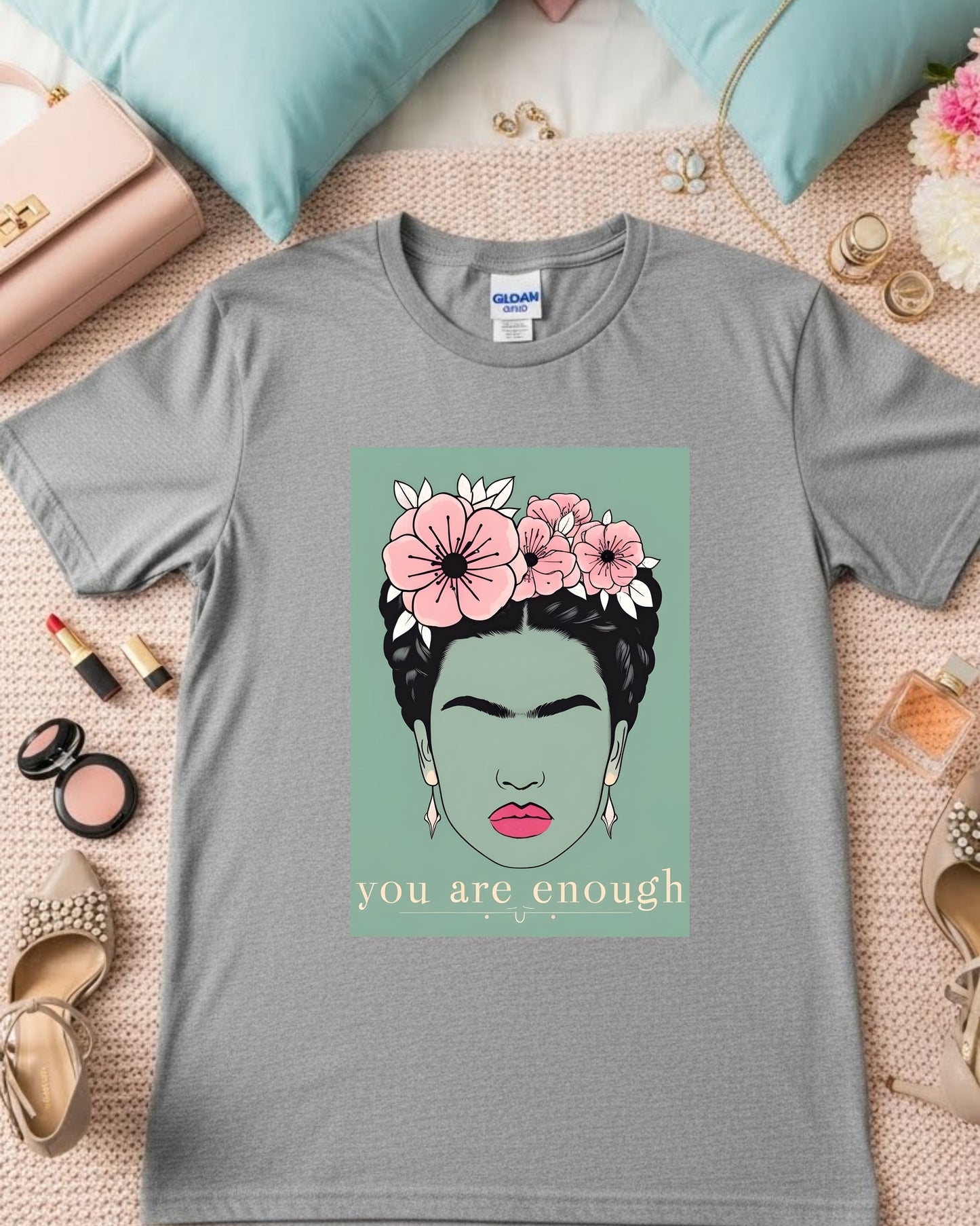 You Are Enough Shirt – Feminine Floral Face Graphic Tee for Women & Teens – Empowering Self‑Love T‑Shirt, Positive Affirmation Aesthetic Top