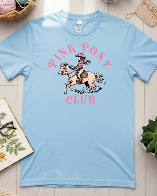 Pink Pony Club Shirt – Cute Cowgirl Pony Graphic Tee for Women & Teens – Western Aesthetic T‑Shirt, Yeehaw Cowgirl Core Top, Trendy Pink Horse Design