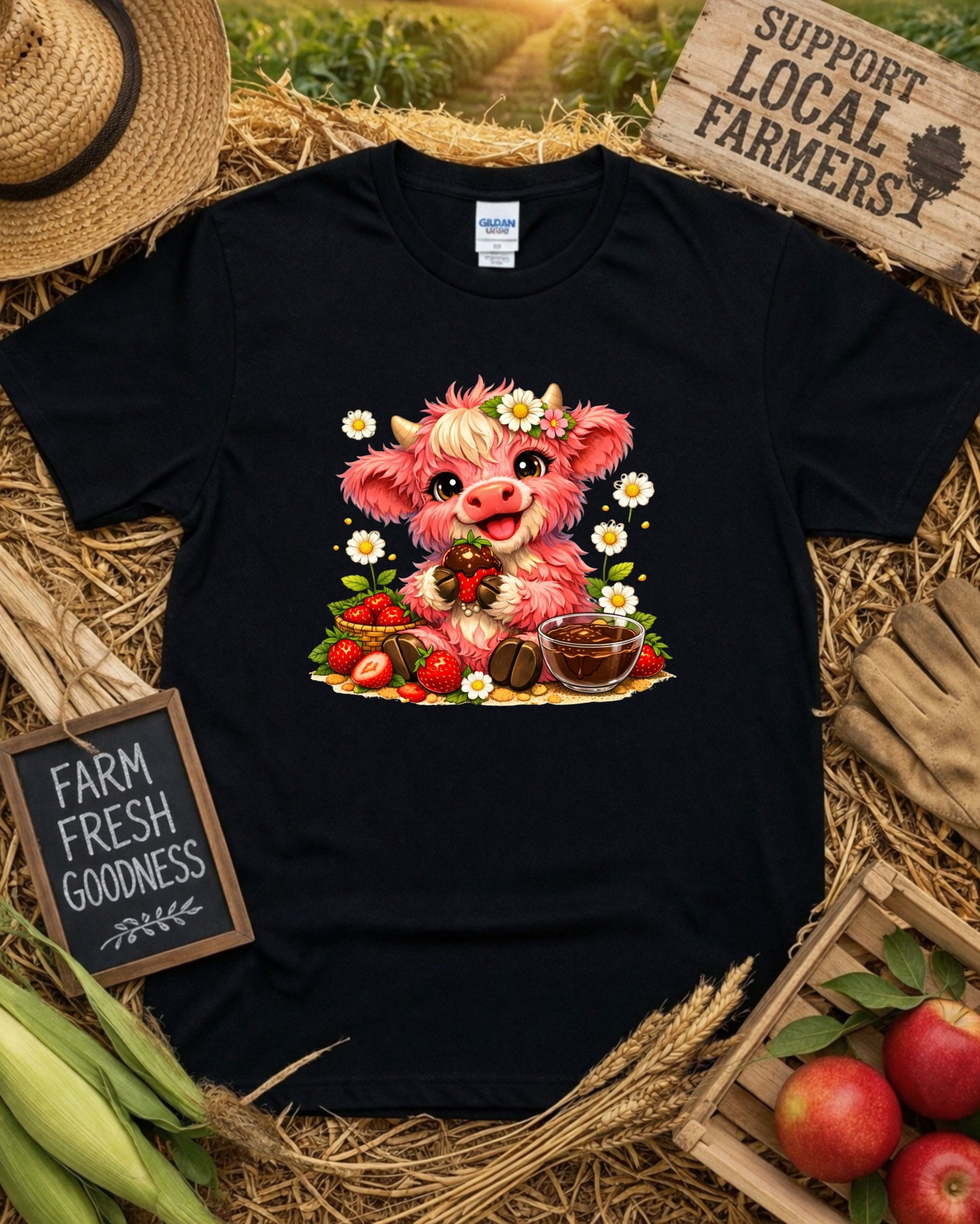 Strawberry Cow Clipart – Cute Pink Cow, Chocolate Covered Strawberry Cow Illustration, Kawaii Farm Animal Art for Sublimation & Kids Decor