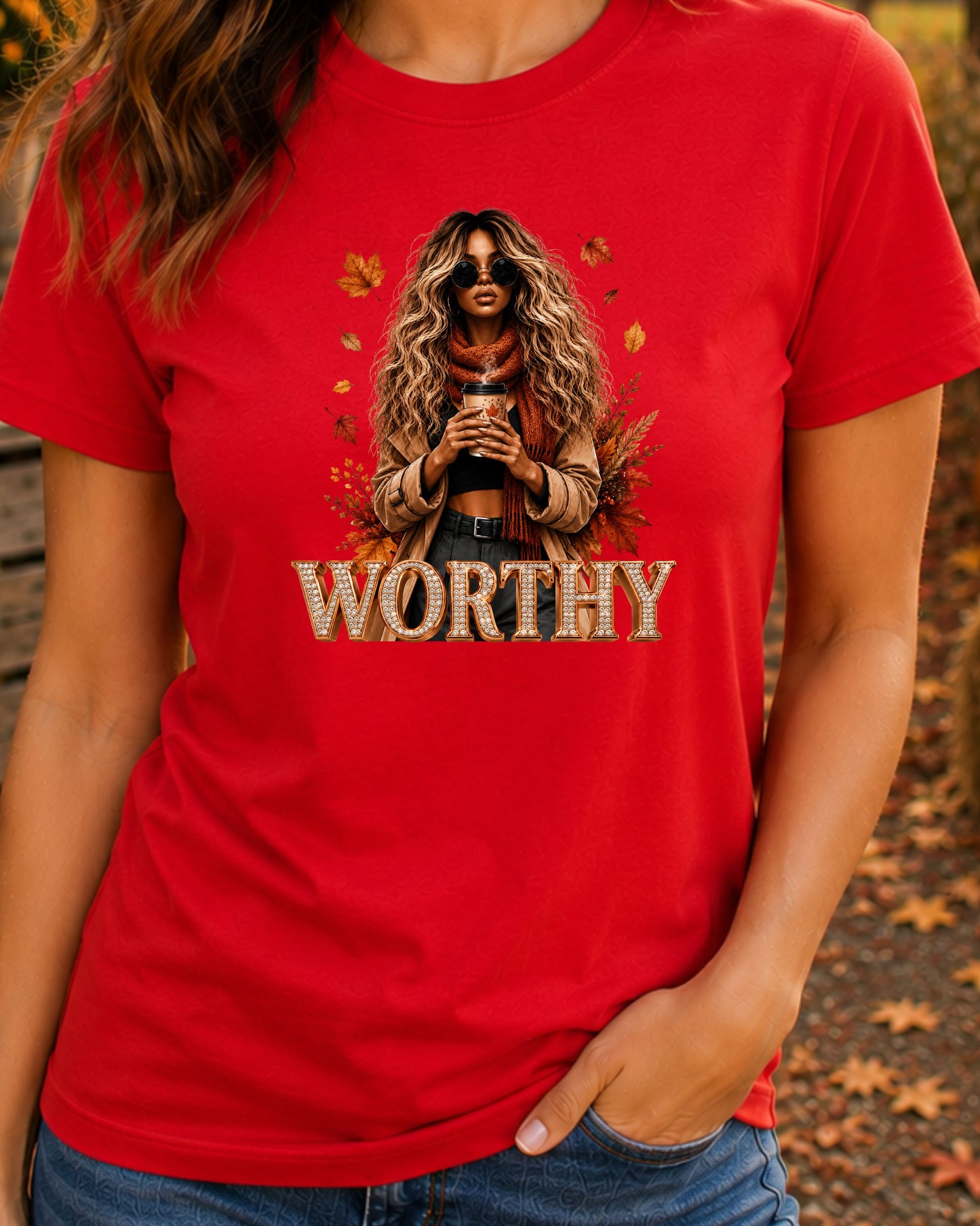 Autumn Worthy T-Shirt Luxury Fall Girl Autumn Coffee T-Shirt