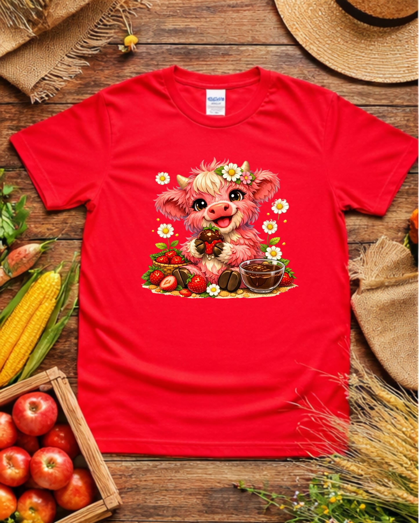 Strawberry Cow Clipart – Cute Pink Cow, Chocolate Covered Strawberry Cow Illustration, Kawaii Farm Animal Art for Sublimation & Kids Decor